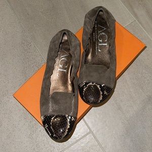 AGL Snakeskin and Pebble Suede Flats